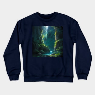 Waterfall at the bottom of a Lush, Green Tropical Canyon Crewneck Sweatshirt